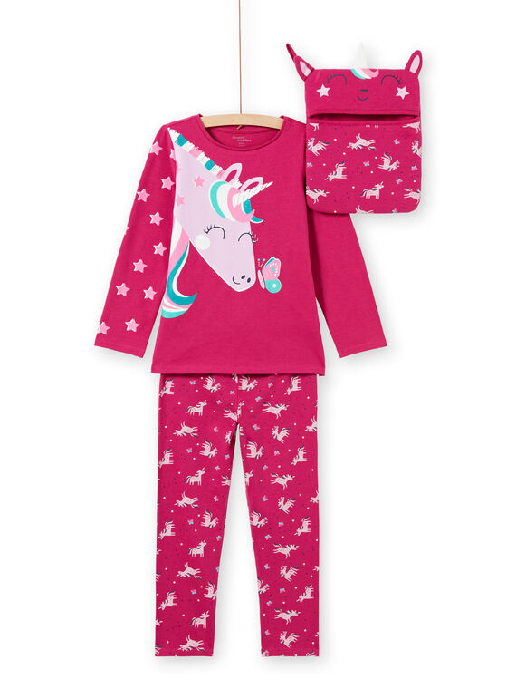 Dunkelrosa T-Shirt und Hose Pyjama-Set für Mädchen MEFAPYJLIC / 21WH1173PYGD312