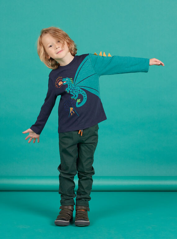 Marineblaues T-Shirt für Jungen mit Stickerei MOTUTEE4 / 21W902K4TML705