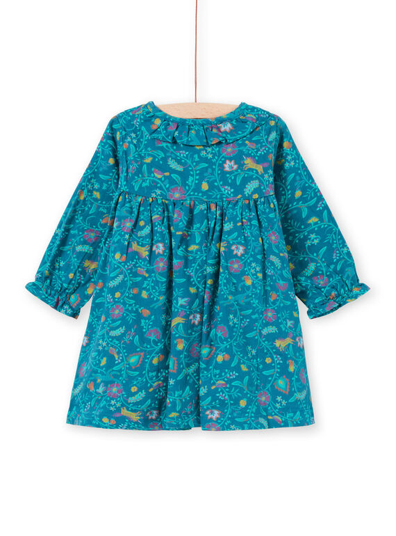 Baby Mädchen Kleid mit langen Ärmeln in blau mit Blumendruck MITUROB1 / 21WG09K3ROB714