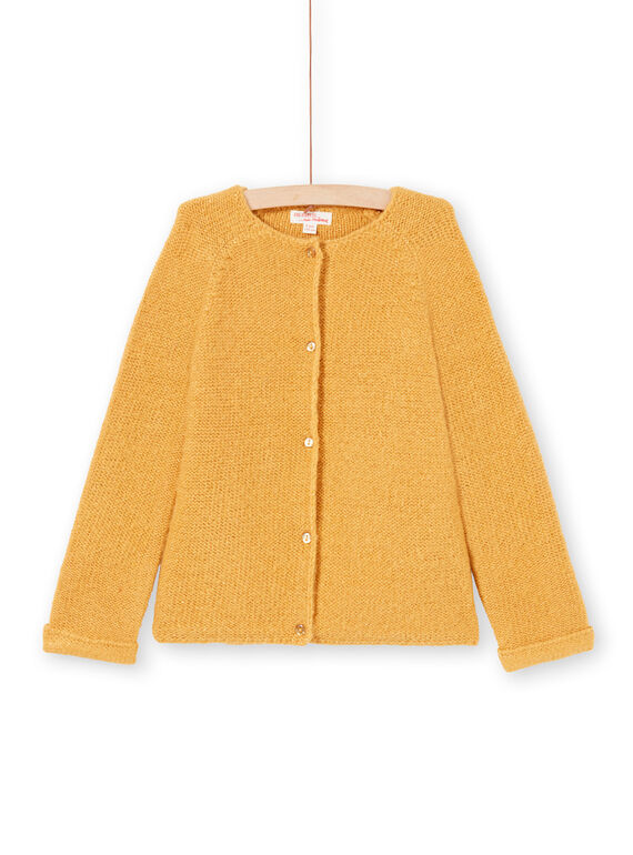 Langarm-Strickjacke für Mädchen, einfarbig senfgelb MAJOCAR3 / 21W90116CARB106