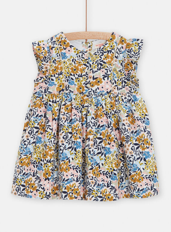 Baby-Mädchen-Kleid in Ecru mit Blumenprint VIGAROB2 / 24WG0911ROB001