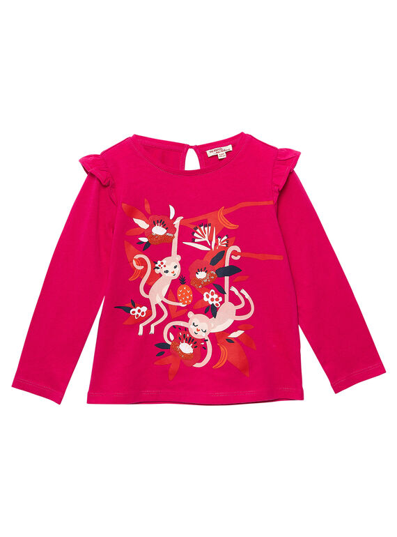 Rosa T-Shirt mit Blumen und kleinen Affen JAVITEE2 / 20S901D1TML406