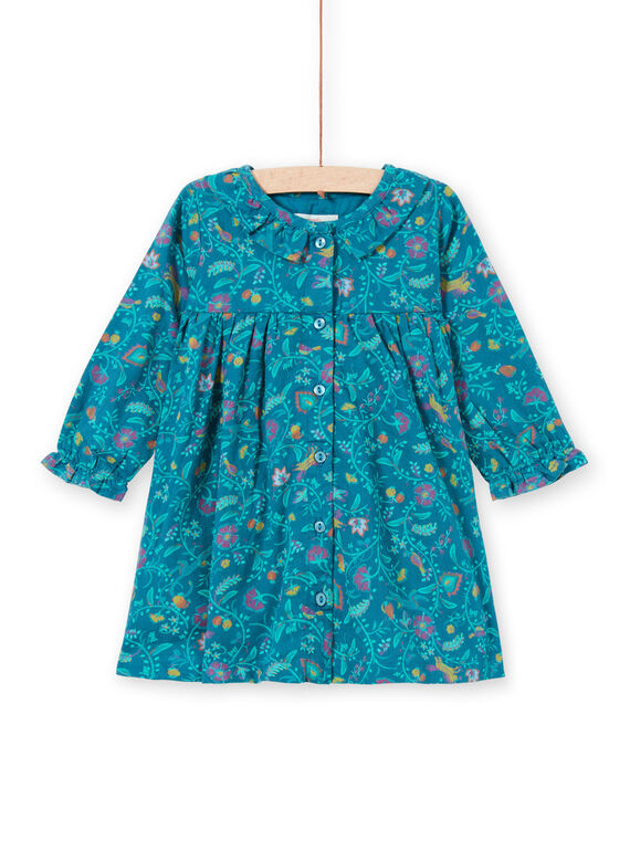 Baby Mädchen Kleid mit langen Ärmeln in blau mit Blumendruck MITUROB1 / 21WG09K3ROB714