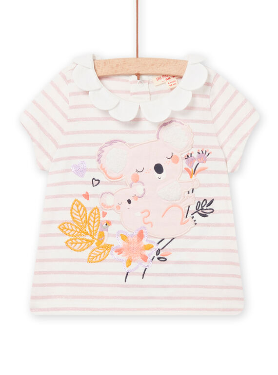 Baby Mädchen gestreiftes T-Shirt mit Blumenkragen und Koalas NIMOBRAEX / 22SG09N2BRAD327