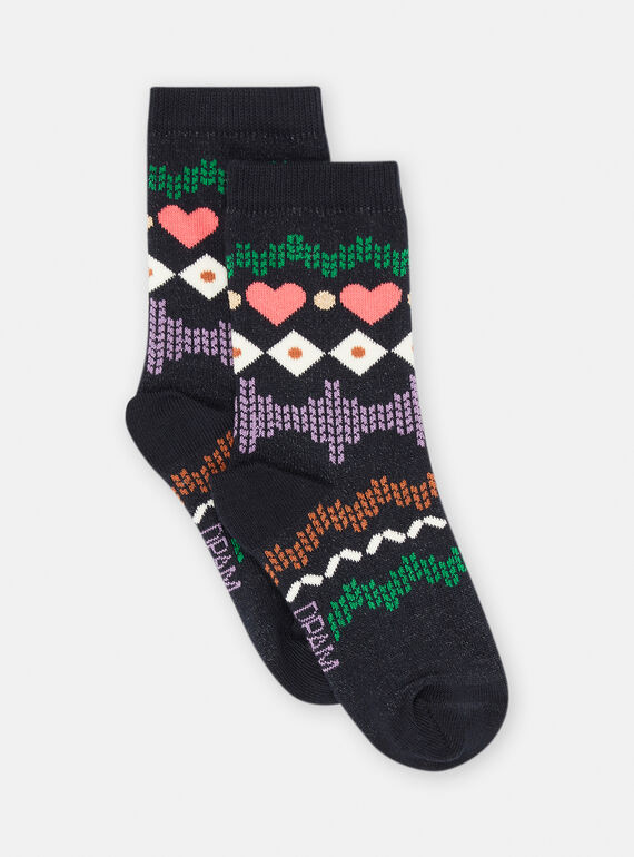Schwarze Socken mit Jacquardmuster für Mädchen SYAKHOCHO / 23WI01N2SOQC243