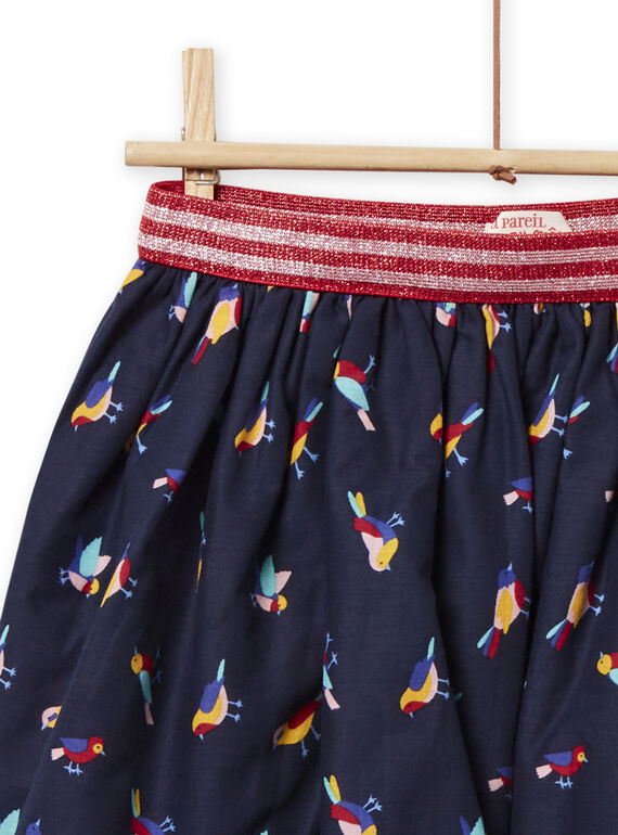 Marineblauer Wenderock mit Blumen- und Vogeldruck für Kind Mädchen NALUJUP1 / 22S901P1JUP070