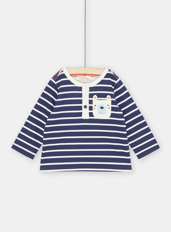 Dunkelblau-weiß gestreiftes T-Shirt für Baby-Jungen SUJOTUN1 / 23WG10B1TML622