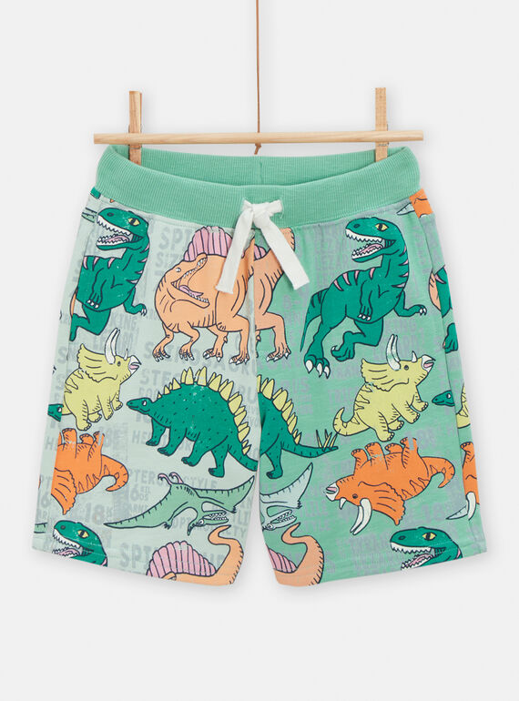 Jungen-Bermuda-Shorts in Türkis mit Dinosaurierprint TOCOBER3 / 24S902N2BERG622