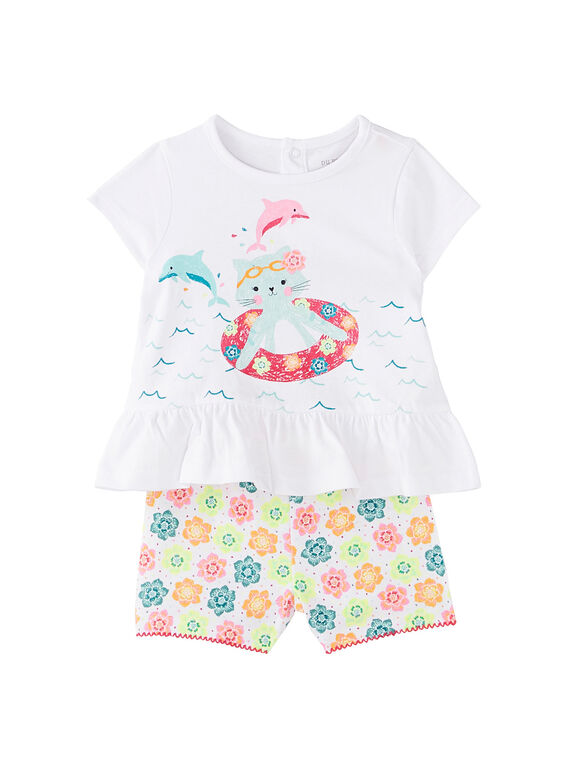 Weißer kurzer Babypyjama für Mädchen JEFIPYJEAU / 20SH13U1PYJ000