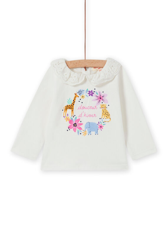 Baby Girl's Ecru Schleier Kragen Fantasy Blume T-Shirt MIPLABRA / 21WG09O1BRA001