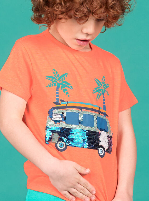 Jungen-T-Shirt in fluoreszierendem Orange LOBONTI2 / 21S902W5TMCE411