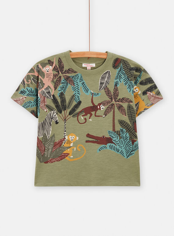 Khaki T-Shirt mit Dschungelmotiv für Jungen TOCRITI2 / 24S902L3TMC604