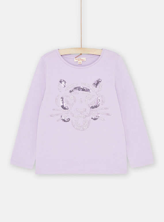 T-Shirt aus lilafarbenem Sequin, Mädchen SAJOYTEE5 / 23W901F3TML328