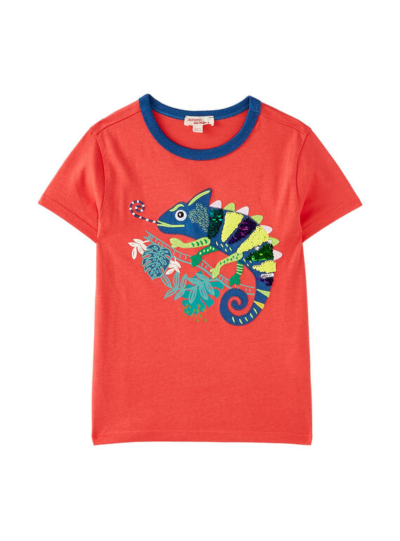 Rostrotes kurzärmeliges T-Shirt für Jungen, mit Chamäleon JOSAUTI1 / 20S902Q1TMC408