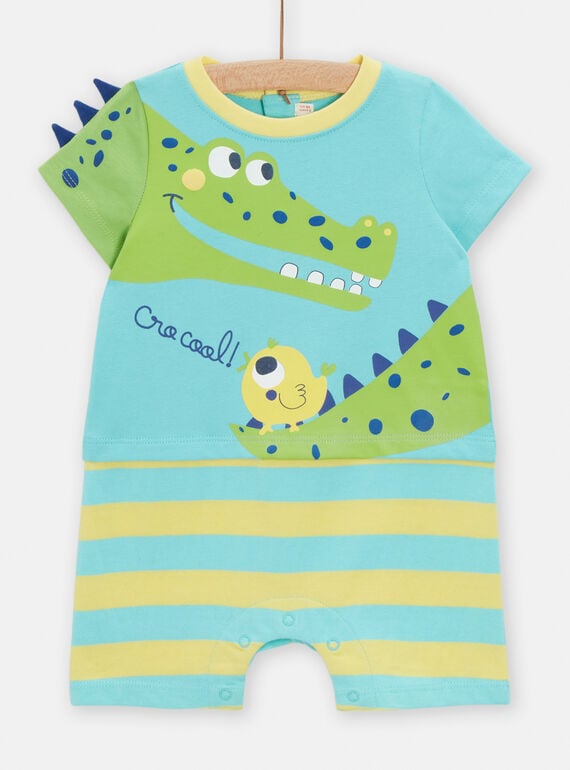 Hellblauer, grüner und gelber Strampler mit Krokodilanimation für Baby-Jungen TEGAGRECRO / 24SH1455GREC215