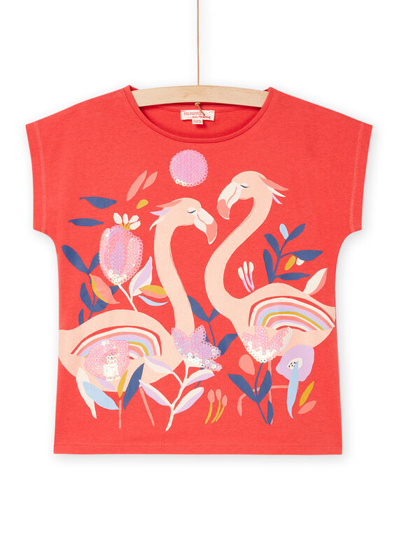 Rotes T-Shirt mit Flamingo-Motiven und Blumen RAPURTEE2EX / 23S901L2TMCF503
