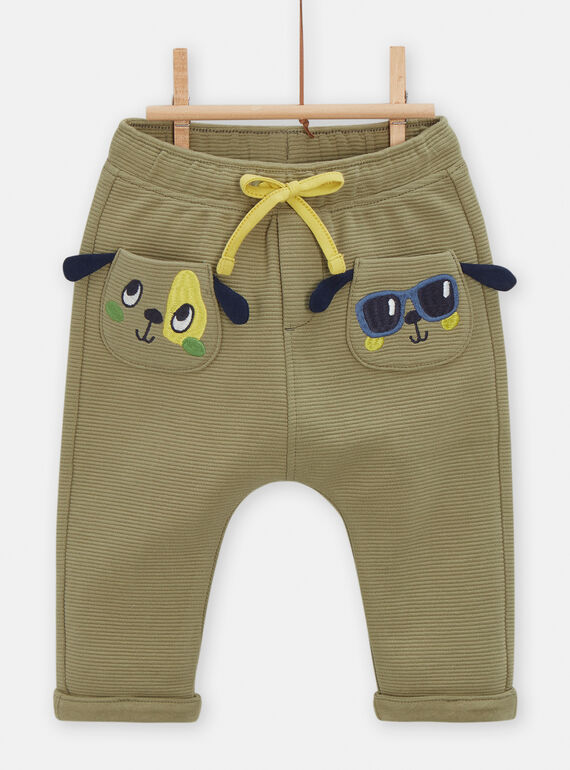 Baby-Jungen-Hose in Khaki mit Hunde-Animation VUGAPAN2 / 24WG1011PANG608