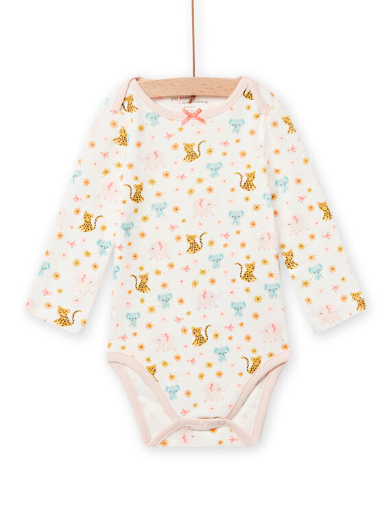 Baby Mädchen Body mit Elefanten- und Leopardenmuster in ecru NEFIBODANI / 22SH13I3BDL001
