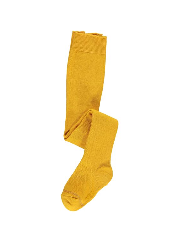 Girls' yellow ribbed tights DYAJOCOL6 / 18WI01J1COLB105