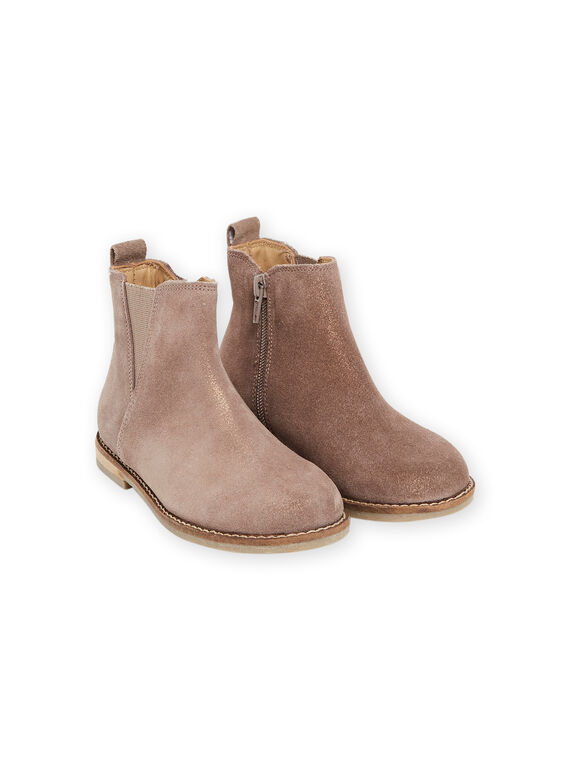Schillernde taupefarbene Leder-Booties Kind Mädchen MABOOTAUPE / 21XK3577D0D803