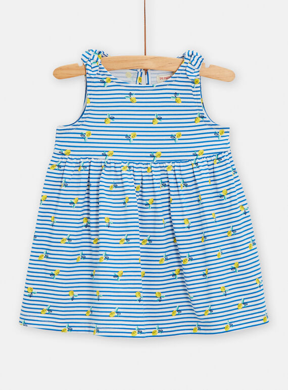 Babykleid gestreift mit Zitronenprint für Mädchen in Blau und Weiß TIPLAROB1 / 24SG09S2ROB000