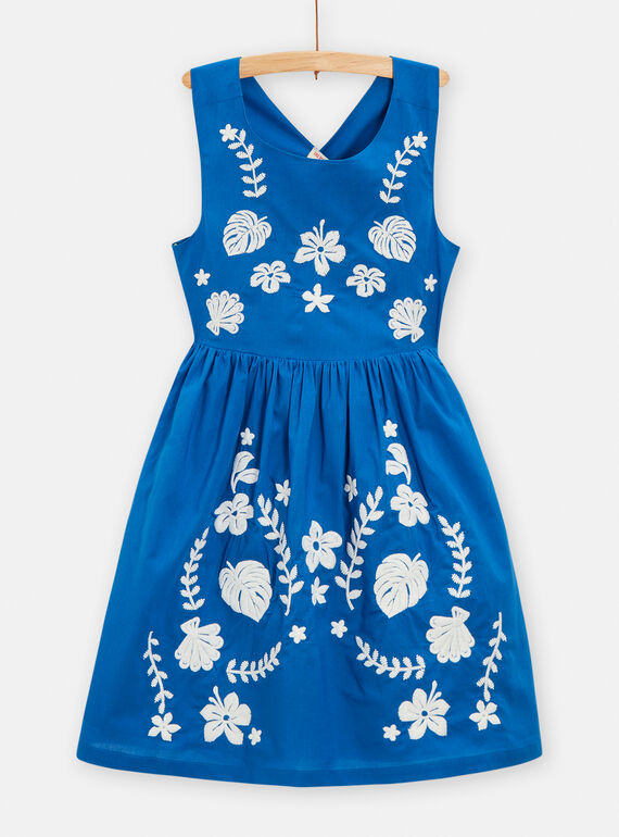 Kleid mit Blumenstickerei für Mädchen in Blau TARYROB3 / 24S901U1ROBC228