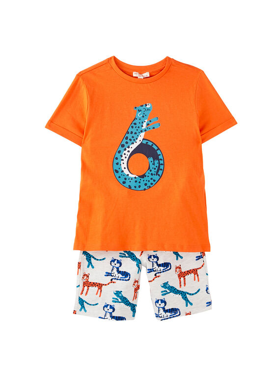 Strandkombination für Jungen aus rotem T-Shirt und grau chinierten Bermudas, mit Panther JOPLAENS5 / 20S902X5ENS406