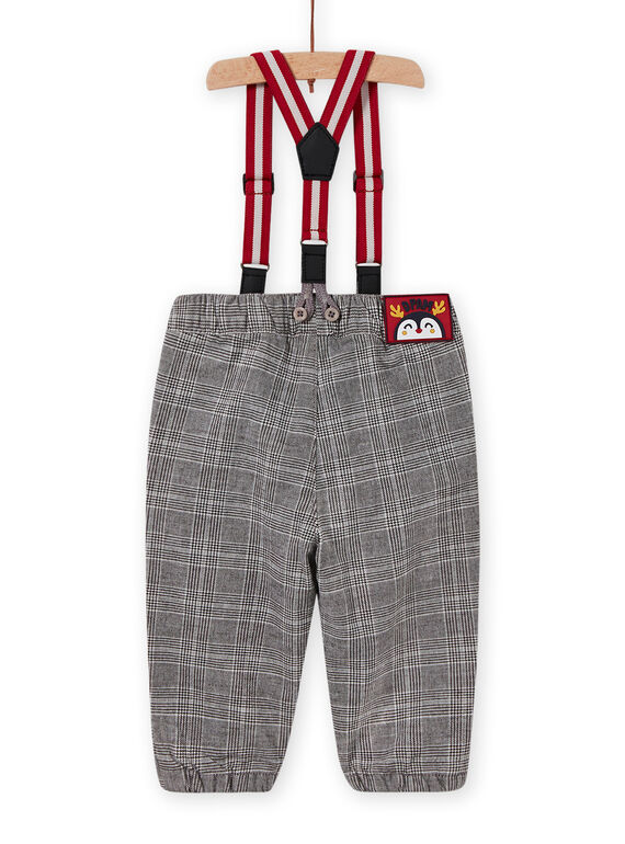 Schwarz gestreifte Hose für Baby-Jungen mit Karos und Hosenträgern MUNOPAN2 / 21WG10Q2PAN090