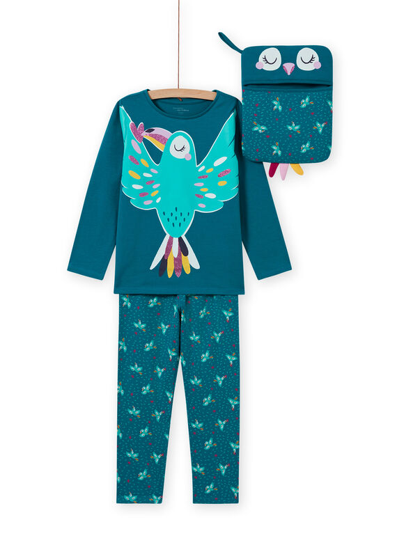 Phosphoreszierendes Vogel-Pyjama-Set für Mädchen in Türkis MEFAPYJTOU / 21WH1172PYGC217
