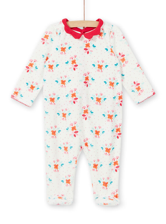 Baby Schlafanzug aus Mädchensamt mit Blütendruck aus Samt LEFIGREBOU / 21SH1312GRE001