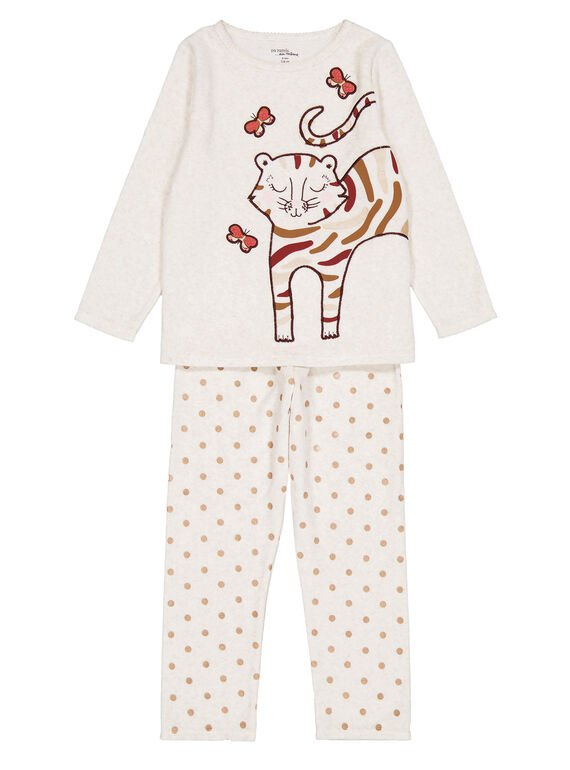 Beige melierter Samtschlafanzug für Kinder Mädchen GEFAPYJTIG / 19WH11N9PYJ006