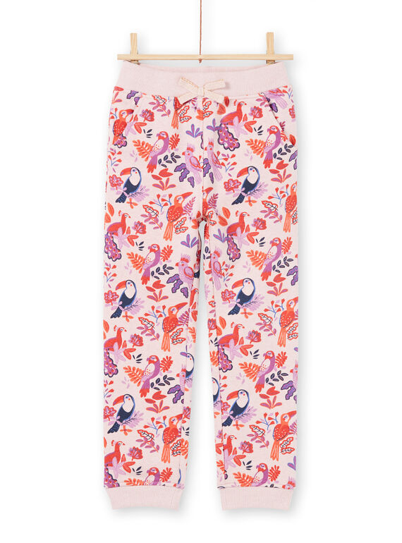 Mädchen rosa und lila Jogginganzug mit Papageien und Blumen drucken MAJOBAJOG3 / 21W90113JGBD314