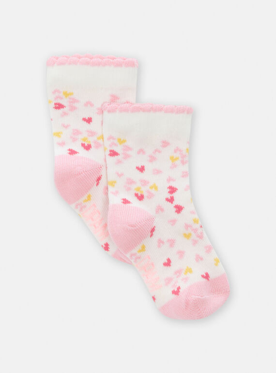 Socken in Ecru mit Herz-Druck für Baby-Mädchen TYIJOSOQ2 / 24SI0984SOQ001