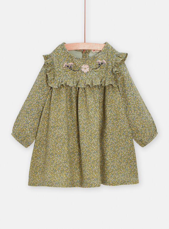 Baby-Mädchen-Kleid in Khaki mit Blumenprint VIGAROB3 / 24WG0912ROB626