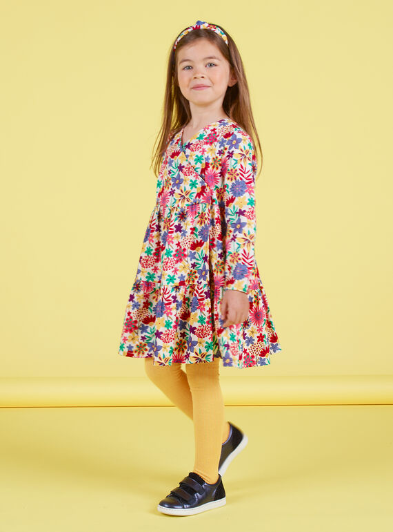 Langärmeliges Kleid für Mädchen mit buntem Blumendruck MAMIXROB2 / 21W901J3ROB009