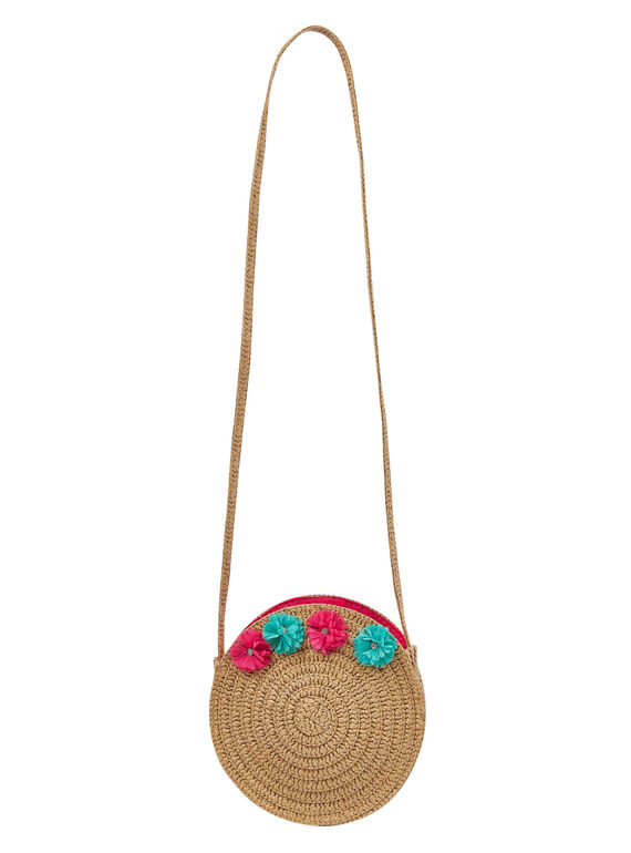 Strohtasche mit Blumen + Glitter in der Mitte der Blumen JYAWESAC / 20SI0191BES001