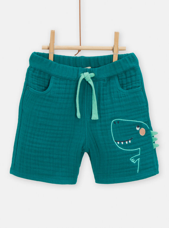 Baby-Jungen-Bermuda-Shorts in Smaragdgrün mit Dinosaurier-Animation TUCOBER / 24SG10N1BER608