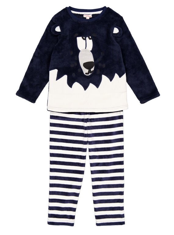 Marineblauer Pyjama aus Samt und weicher Boa Kind Junge GEGOPYJBOA1 / 19WH12N3PYJ070