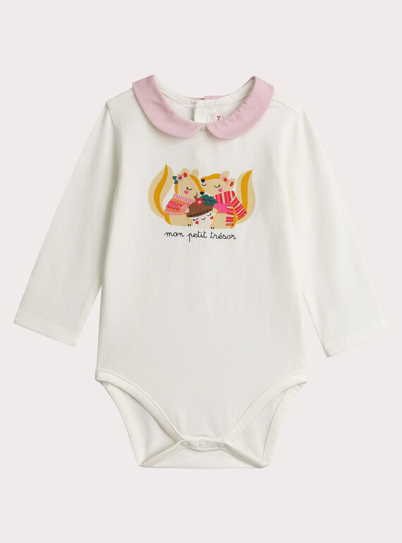 Ecru Body mit Eichhörnchen Animation für Baby Mädchen  VIROBOD / 24WG09P1BOD001