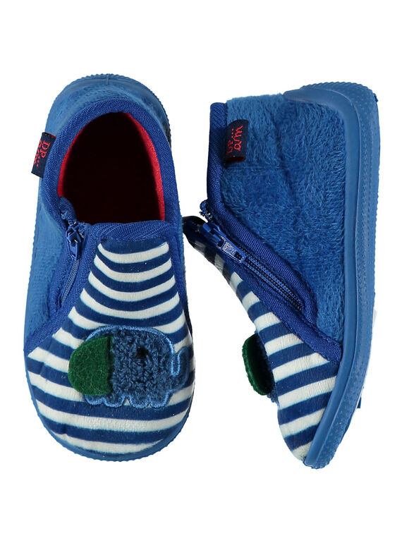Blaue Samtslipper mit Streifen Baby Junge GBGBOTELE / 19WK38Z5D0A070