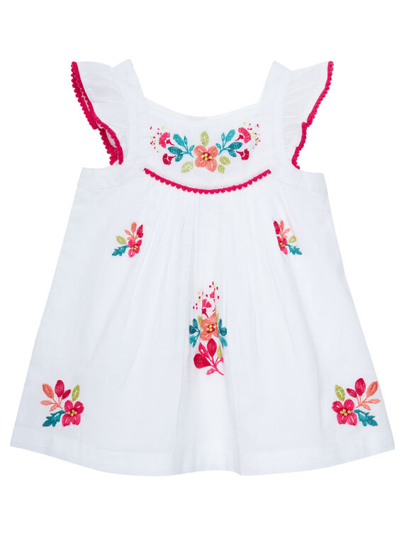 Besticktes weißes Babykleid für Mädchen JIBOROB1 / 20SG09H1ROB000