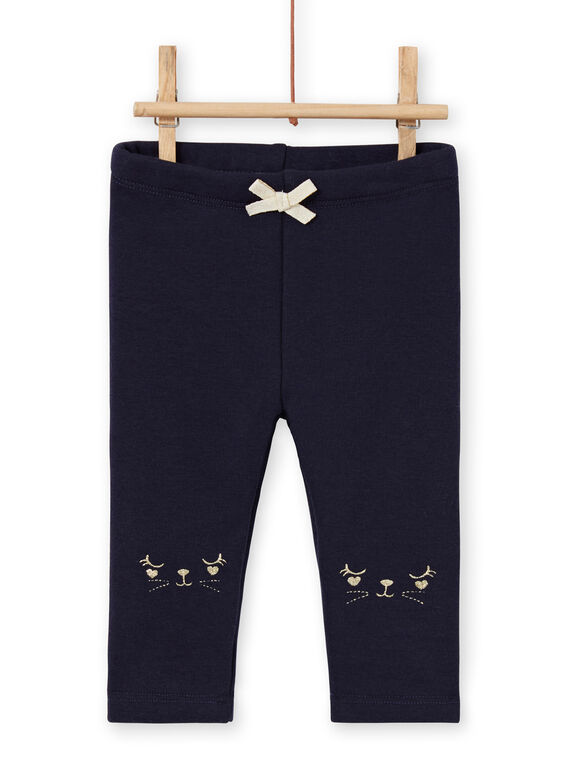 Marineblaue gefütterte Leggings für Baby-Mädchen mit gestickten Kaninchen MIJOPANDOU2 / 21WG0913PAN070