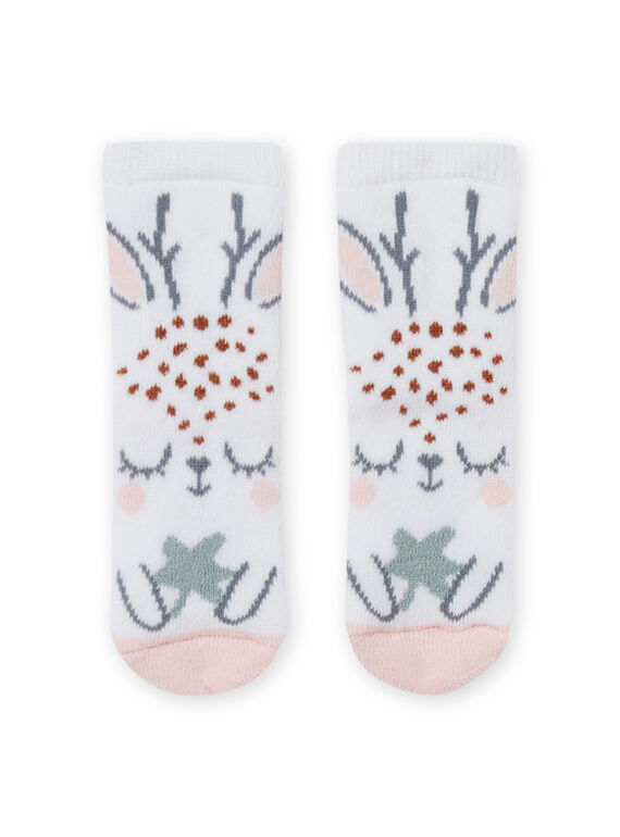 Ecru-Socken mit Rehkitz-Muster für ein neugeborenes Mädchen MOU1CHO1 / 21WF4041SOQ001