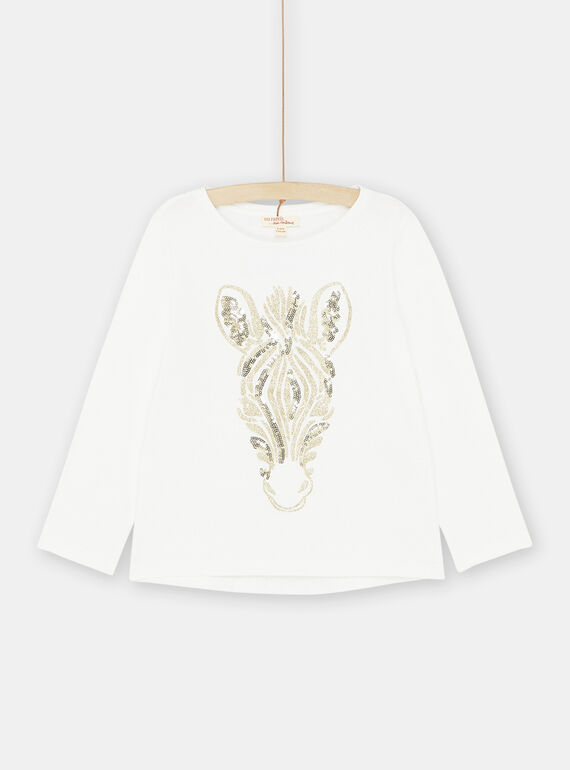 T-Shirt in Ecru mit Zebramuster, Mädchen SAJOYTEE3 / 23W901B3TML001