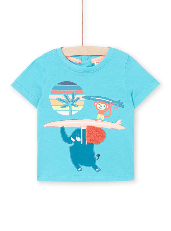Kurzarm-T-Shirt Baby Junge türkis blau LUBONTI1 / 21SG10W3TMC202