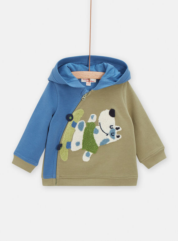 Baby-Jungen-Cardigan in Khaki mit Hunde-Animation VUGAGIL / 24WG1011GILG608