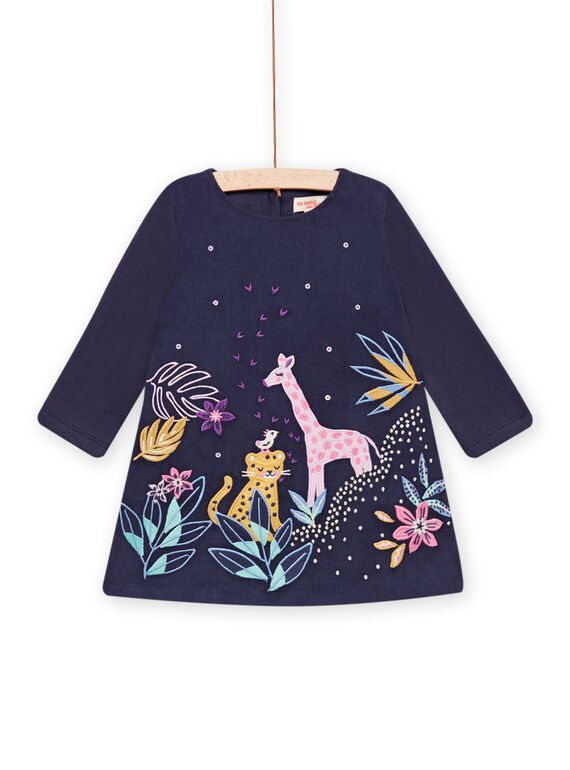 Baby Mädchen marineblaues Samtkleid mit gestickten Savannahs MIPLAROB1 / 21WG09O3ROBC202