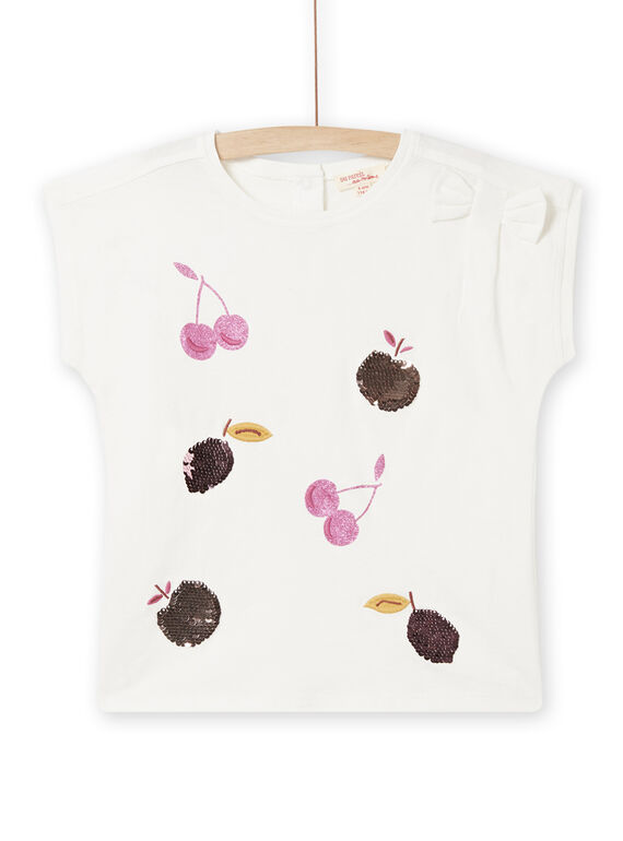 Ecru-T-Shirt mit Wendepailletten Früchten Kind Mädchen NABATI / 22S90111TMC001