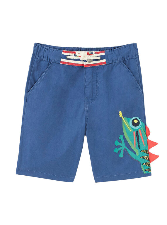 Ultramarinblaue Bermudas für Jungen, mit großem Chamäleon auf dem Bein JOSAUBER3 / 20S902Q2BER707