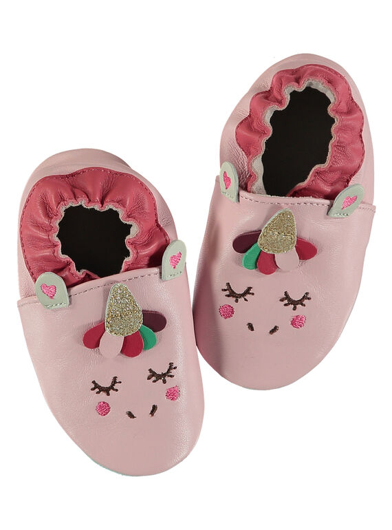 Rosa weicher Lederschuh mit Einhorn Baby Mädchen GNFLICO / 19WK37Z4D3S321